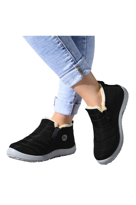 Waterproof Snow Boots for Women Stretch Slip on Winter Booties Lightweight Stitching Plush Lined Ankle Boots