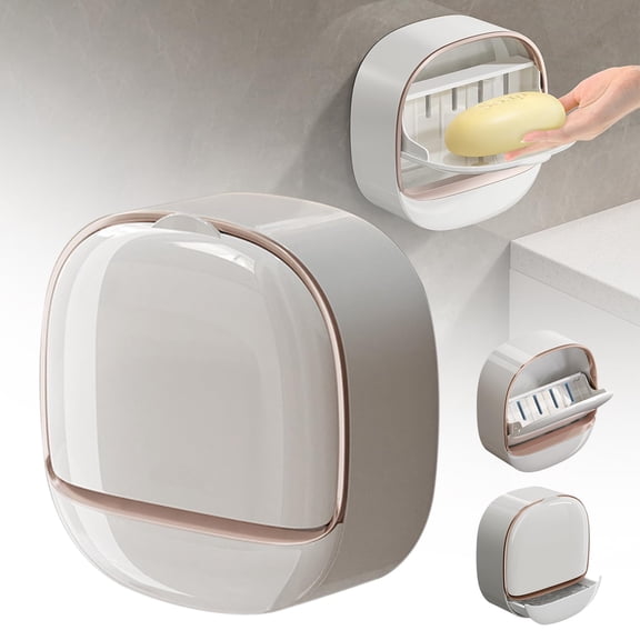 Waterproof Soap Dish with Drainage Box, Waterproof Soap Dish Holder, Adhesive Soap Dish, Wall Mounted Drain Soap Box with Flip Lid Waterproof Sponge, NO-Drilling Soap Dish Holder for Bathroom.