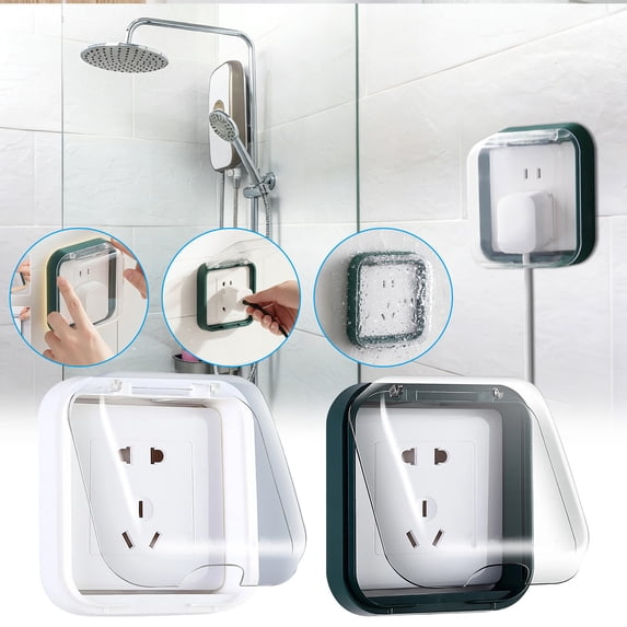 Waterproof Socket Cover, No Drill Wall Outlet Protector with Transparent Flip Lid, Splashproof Electrical Plate for Bathroom Kitchen, Peel and Stick Installation, Fits Switch Wall Plates