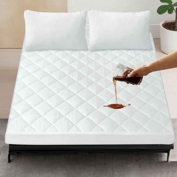Waterproof Sofa Bed Mattress Protector Pad, Absorbent Quilted Fitted Topper Cover, White