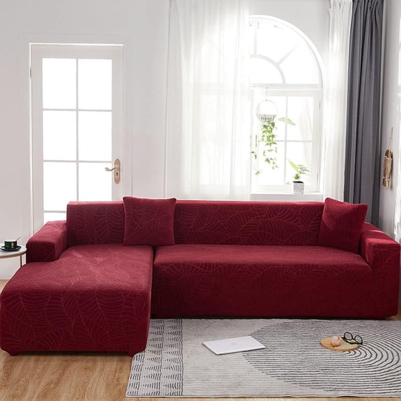 Waterproof Sofa Cover Wine Red - Jacquard Leaf Pattern for 1-Seater (35-55 Inch)