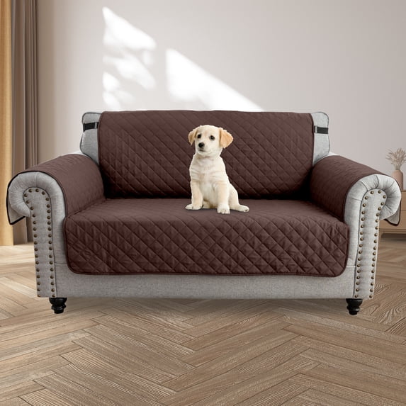 Waterproof Sofa Cover for Loveseat, Reversible Couch Slipcover with Elastic Straps, Non-Slip Quilted Furniture Protector for Pets Kids, Chocolate