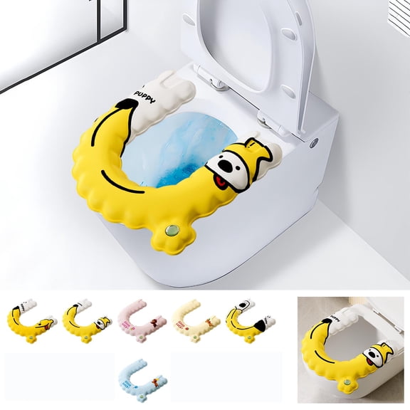 Waterproof Soft-Pad U-Shaped Toilet Seat , Semi-Enclosed Silicone Cushion, Easy Install, Non-Slip, Cute Pattern, Comfortable Bathroom Toilet Seat Pad