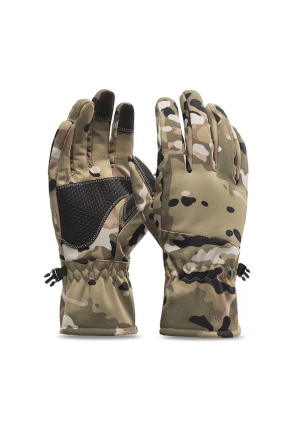 Waterproof Softshell Camouflage Gloves, Full Finger Outdoor Ski Warm Gloves
