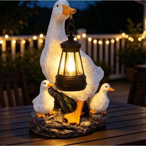 Waterproof Solar Duck Garden Statue Light, Light Up Resin Duck Sculpture LED Night Lighting, Rustic Outdoor Decor for Yard Porch Balcony Lawn