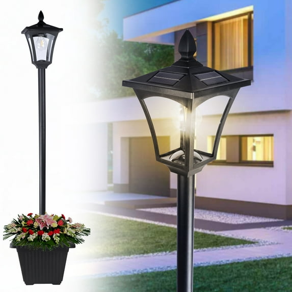 Waterproof Solar Lamp Post Light Outdoor Lamp Post with Clear Glass Solar Street Post Lights for Garden Driveway Backyard Porch