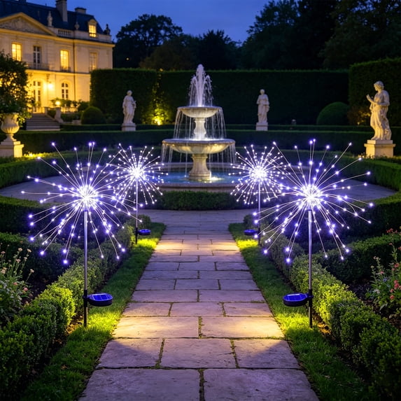 Waterproof Solar Powered Firework Lights, Warm Glow Ground Insert Lighting, Auto Charging Outdoor Lamp, Soft Ambient Ornament for Lawn, Courtyard
