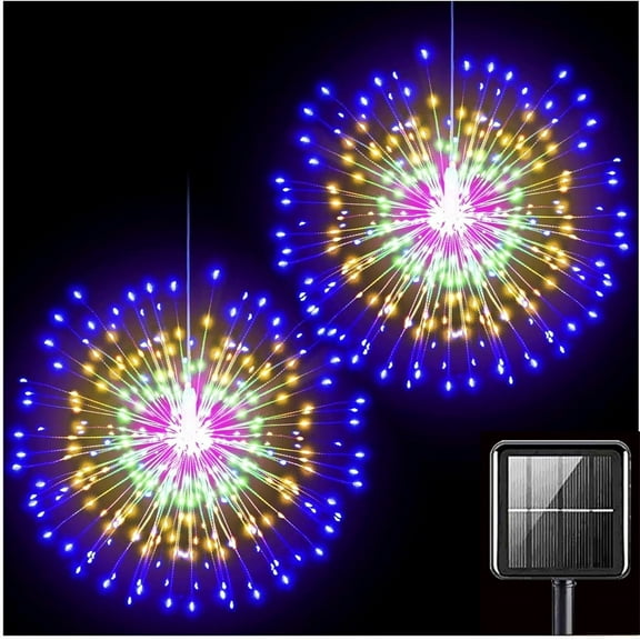 Waterproof Solar Powered Fireworks Lights,200 LED Remote Control Lights,Party Decoration Chandelier,Colorful Star Fairy Lights,for Indoor Oudoor