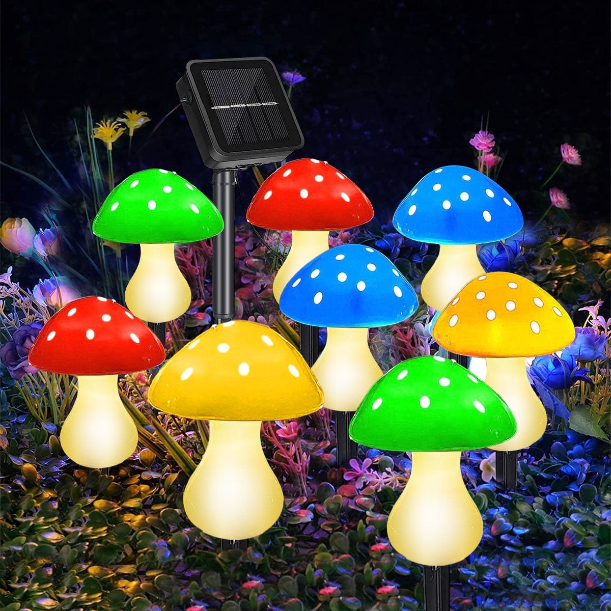 QiShi Waterproof Solar Powered Mushroom Lamp for Garden Decor, 23ft 8 Modes Solar Stake Lights Outdoor Decor for Patio Backyard Decorations (Color Changing)