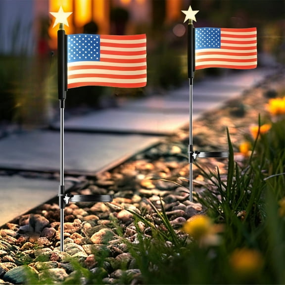 Toopower Waterproof Solar Powered Outdoor Pathway Lights, 4 LED Flagpole Lights for Backyard, Patio, Garden, 2-Pack