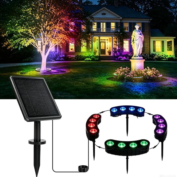 Waterproof Solar RGB Ring Light for Tree, 4-Head Outdoor Uplights with 6 Lighting Modes & Remote Control