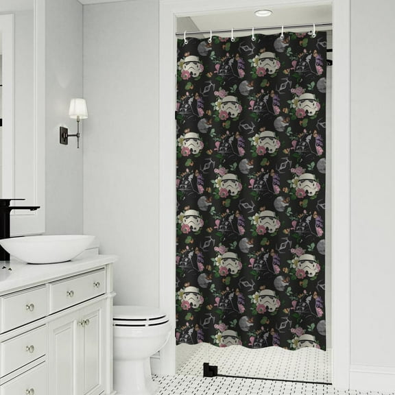 Waterproof Space Sci-Fi Shower Curtain 36x72 Inch Polyester Unique Black and White Floral Modern Shower Curtain for Bathroom Hotel Home Bathtub Accessories Decor with 7 Plastic Hooks