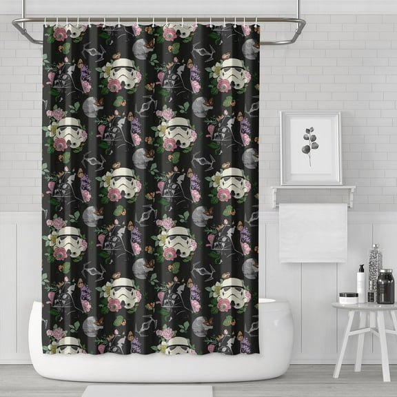 Waterproof Space Sci-Fi Shower Curtain 72x72 Inch Polyester Unique Black and White Floral Modern Shower Curtain for Bathroom Hotel Home Bathtub Accessories Decor with 12 Plastic Hooks