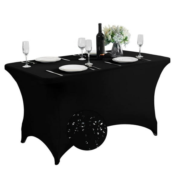 Waterproof Spandex Table Cover for 6FT Table Universal Fitted Stretch Tablecloth for Party,Banquet,Wedding and Events-Black