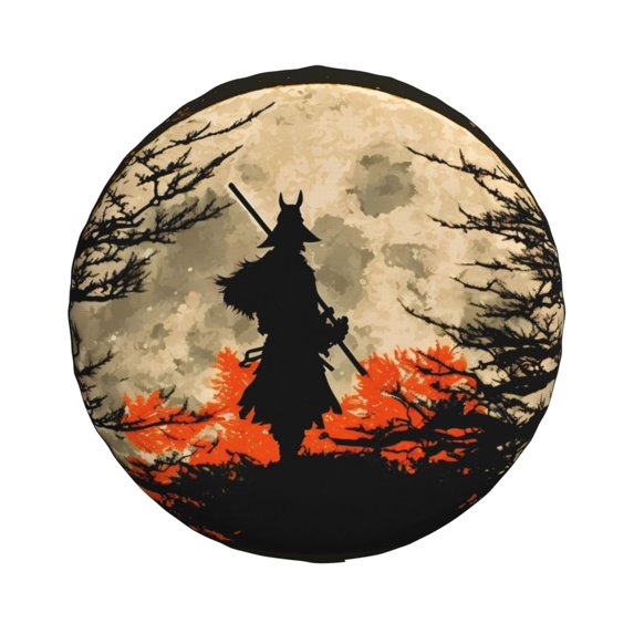 Waterproof Spare Wheel Cover, Anime Man Samurai Moon Pattern Adjustable Wheel Cover For Jeep Trailer RV SUV Car, 15 inch