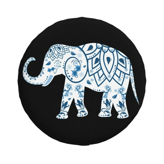Waterproof Spare Wheel Cover, Blue Elephant Doodle Pattern Adjustable Wheel Cover For Jeep Trailer RV SUV Car, 15 inch