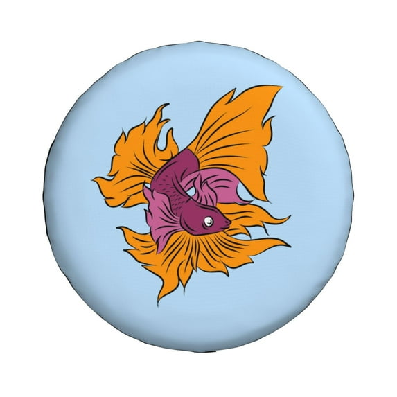 Waterproof Spare Wheel Cover, Cartoon Goldfish Pattern Adjustable Wheel Cover For Jeep Trailer RV SUV Car, 15 inch