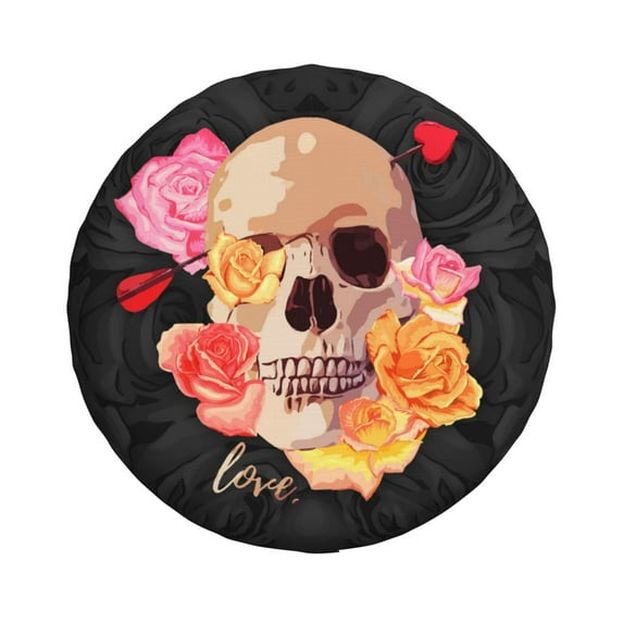 Waterproof Spare Wheel Cover, Cupid Arrow Rose Skull Pattern Adjustable Wheel Cover For Jeep Trailer RV SUV Car, 16 inch