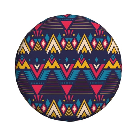 Waterproof Spare Wheel Cover, Exotic Style Tribal Geometry Pattern Adjustable Wheel Cover For Jeep Trailer RV SUV Car, 17 inch