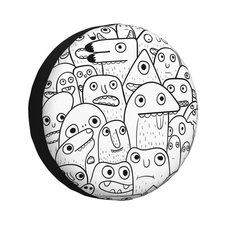 Waterproof Spare Wheel Cover, Monster Doodle Adjustable Wheel Cover For Jeep Trailer Rv Suv Car, 15 Inch