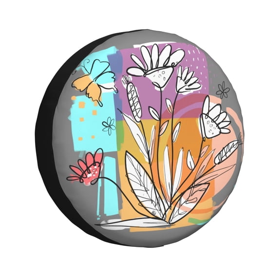 Waterproof Spare Wheel Cover, Nature Colorful Doodles Adjustable Wheel Cover For Jeep Trailer Rv Suv Car, 16 Inch