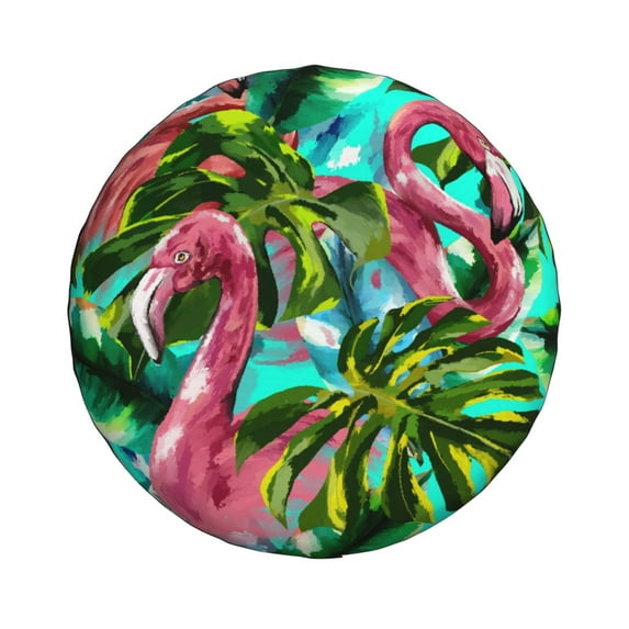 Waterproof Spare Wheel Cover, Retro Flamingo Pattern Adjustable Wheel Cover For Jeep Trailer RV SUV Car, 14 inch