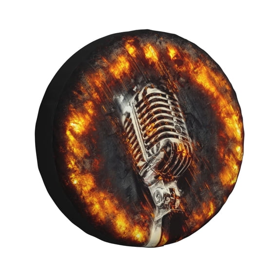 Waterproof Spare Wheel Cover, Retro Magic Microphone Adjustable Wheel Cover For Jeep Trailer Rv Suv Car, 15 Inch