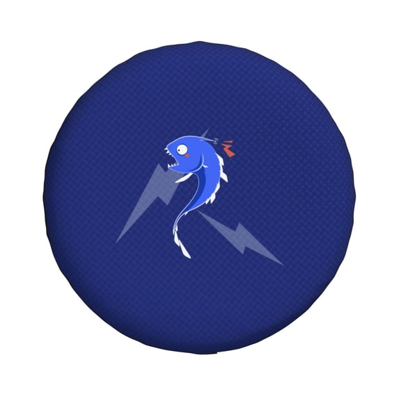 Waterproof Spare Wheel Cover, Strange Fish Blue Pattern Adjustable Wheel Cover For Jeep Trailer RV SUV Car, 16 inch