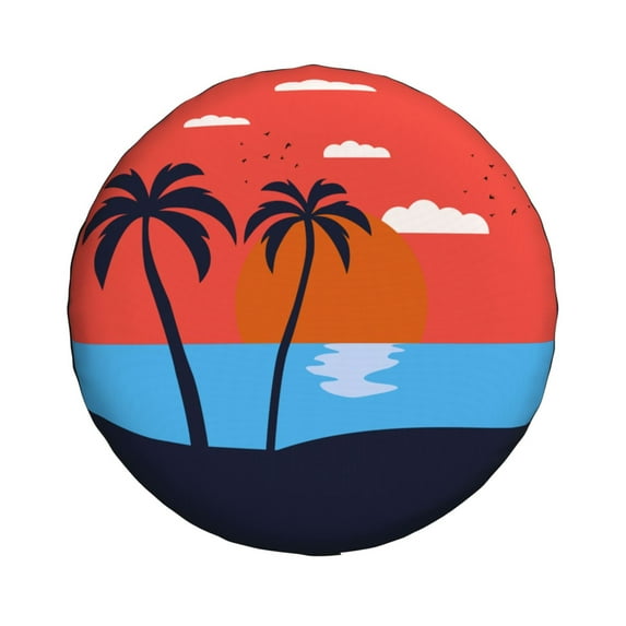 Waterproof Spare Wheel Cover, Sunset Beach Pattern Adjustable Wheel Cover For Jeep Trailer RV SUV Car, 16 inch
