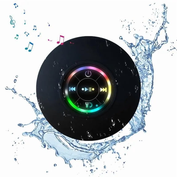 Waterproof Speaker Portable Suction Cup with LED Lights Rechargeable Bluetooth-compatible for Home Bathroom Outdoor Shower Black Wireless Speaker,hands-free