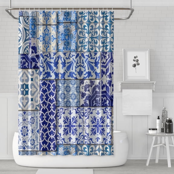 Waterproof Splicing Plaid Pattern Shower Curtain 72x72 Inch Boho Style Polyester Unique Shower Curtain for Bathroom Hotel Home Decor with 12 Plastic Hooks