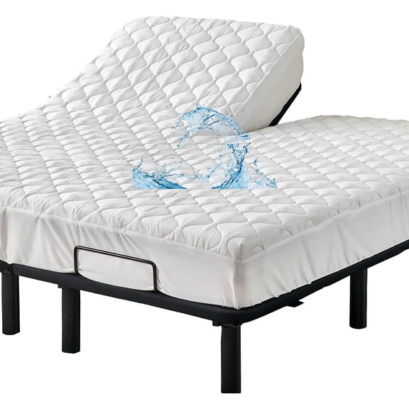 Waterproof Split Top California King Mattress Protector Pad for Adjustable Bed with Quilted Soft Top and Noiseless Fitted Design