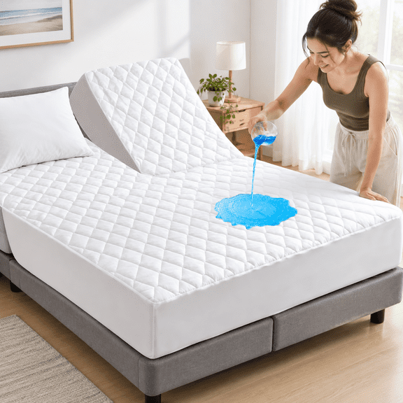 Waterproof Split Top King Mattress Protector For Adjustable Beds Breathable Noiseless Pad Cover 32"-34" From Head 6-18 Inches Dee