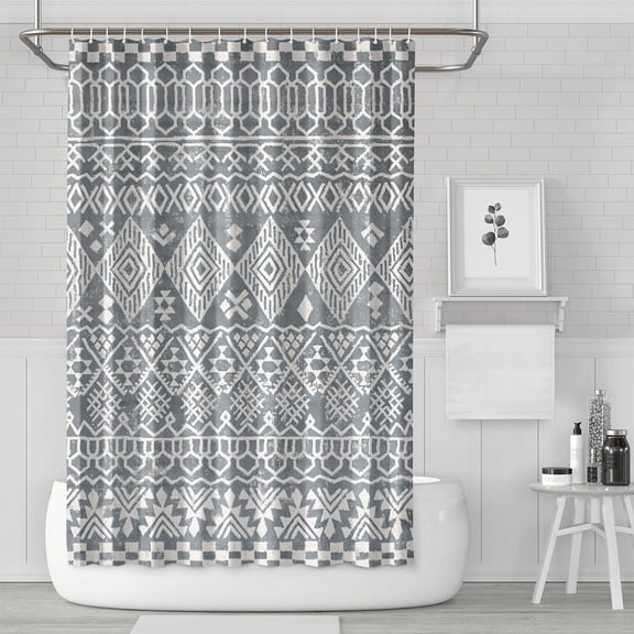 Waterproof Square Geometry Western Modern Weave Shower Curtain 72x72 Inch Bohemian Style Polyester Unique Shower Curtain for Bathroom Hotel Home Decor with 12 Plastic Hooks
