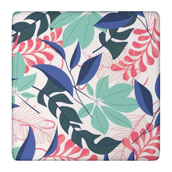 Waterproof Square Tablecloth Fitted with Elastic Edge, Features Retro Hawaiian Floral and Palm Inspired Designs, Durable Vinyl with Backing for Secure Fit and Table Protection