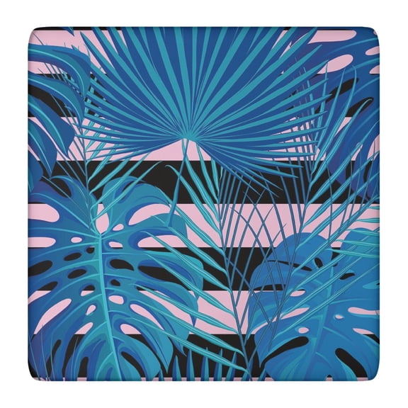 Waterproof Square Tablecloth with Secure Elastic Edge, Tropical Palm Leaf and Jungle Leaves Design, Backed Non-Slip Table Cover for Dining, Picnic, Beach Vacation