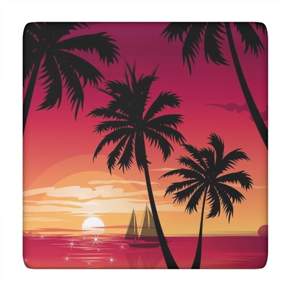 Waterproof Square Tablecloth with Summer Beach Palm Trees and Tropical Palm Trees Designs, Elastic Fitted Vinyl Table Cover with Backing, Ideal for Indoor Dining and Outdoor Use