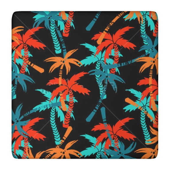 Waterproof Square Tablecloth with Summer Beach Palm Trees and Tropical Palm Trees Prints, Elastic Edge Fit, Backing for Table Protection, Ideal for Patio, Camping, and Party Use