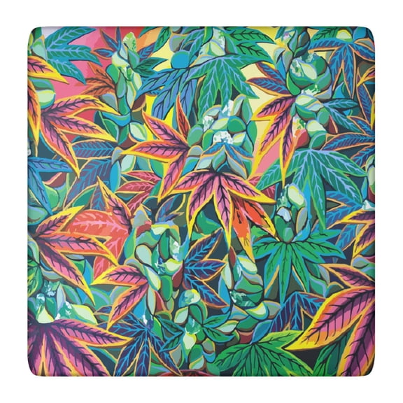 Waterproof Squre Tablecloth with Minimalist Cannabis and Hemp Leaf Prints, Elastic Edge Fit, Backing for Table Protection, Ideal for Patio, Camping, and Party Use