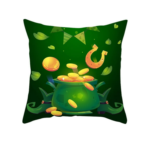 Waterproof St Patrick’s Day Pillow Covers 18x18 Inch Lucky Clover Shamrocks Green Leaves Holiday Throw Pillow Cases Spring Farmhouse Decorations Cushion Cover Double Sided (J)