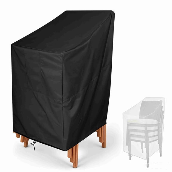 Waterproof Stackable Outdoor Chair Cover 27L×27W×47H Inches, Heavy Duty Oxford Patio Stack Chair Cover, All Weather Outdoor Furniture Protector with Padded Handles & Drawstring Hem