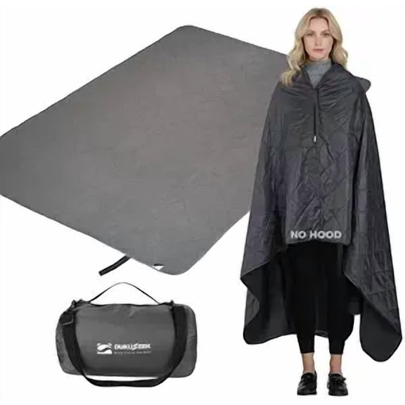 Waterproof Stadium Blanket Without Hood Triple-Layer Outdoor Blanket with Ripstop Polyester Outer Quilted Cotton Middle and Polar Fleece Inner