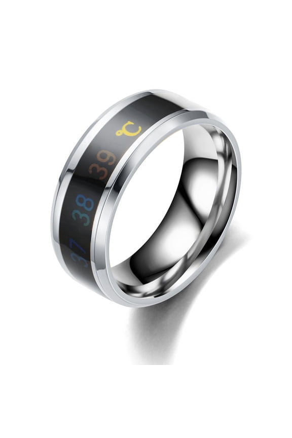 Waterproof Stainless Steel Rings Intelligent Temperature Sensitivity Finger Jewelry for Couples and Health Enthusiasts