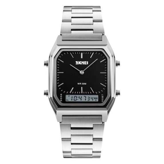 Waterproof Stainless Steel Watch with Analog Digital Display, Stopwatch Date, 30M Water Resistant for Everyday Wear