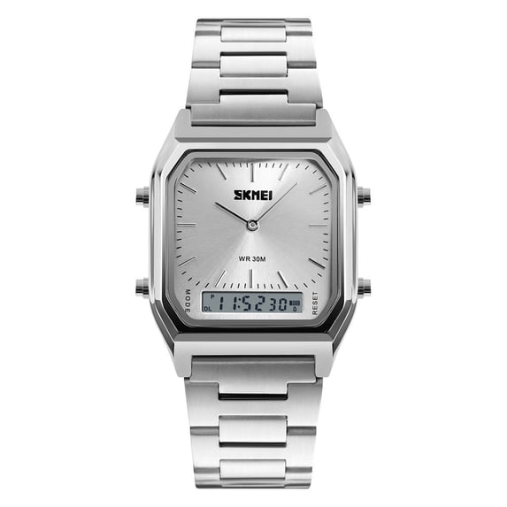 Waterproof Stainless Steel Watch with Analog Digital Display, Stopwatch Date, 30M Water Resistant for Everyday Wear