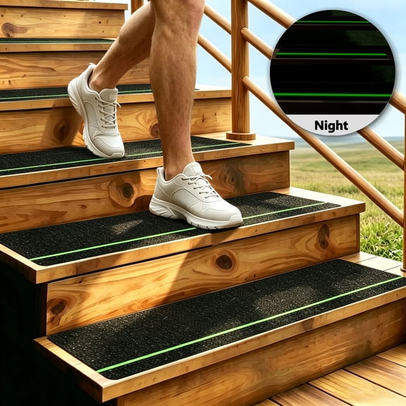 Waterproof Stair Treads for Outdoor Steps, 8 Pack 6x30 Inch Black Anti-Slip Tape, PVC Grip Tape with Glow in The Dark for Wooden Stairs, Deck & Ramp