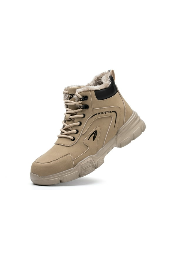 Waterproof Steel Toe Work Boots for Men Women Safety Shoes Faux Fur Lined Industrial Sneakers Winter Hiking Boots