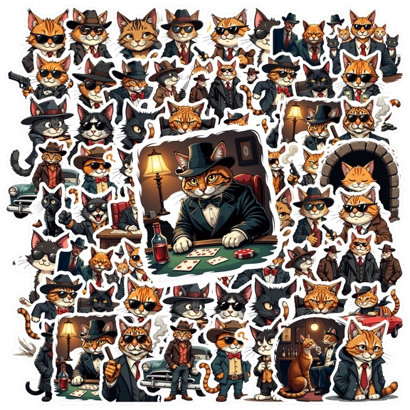 Waterproof Stickers Vinyl Cat Stickers Vintage Detective Style Laptop Stickers for Notebooks Suitcases Instruments