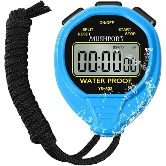 Waterproof Stopwatch Timer Only Stopwatch Mode, ON/Off Silent Simple Operation, Without Clock Date Countdown, Digital Stop Watch for Swimming Sports, Blue
