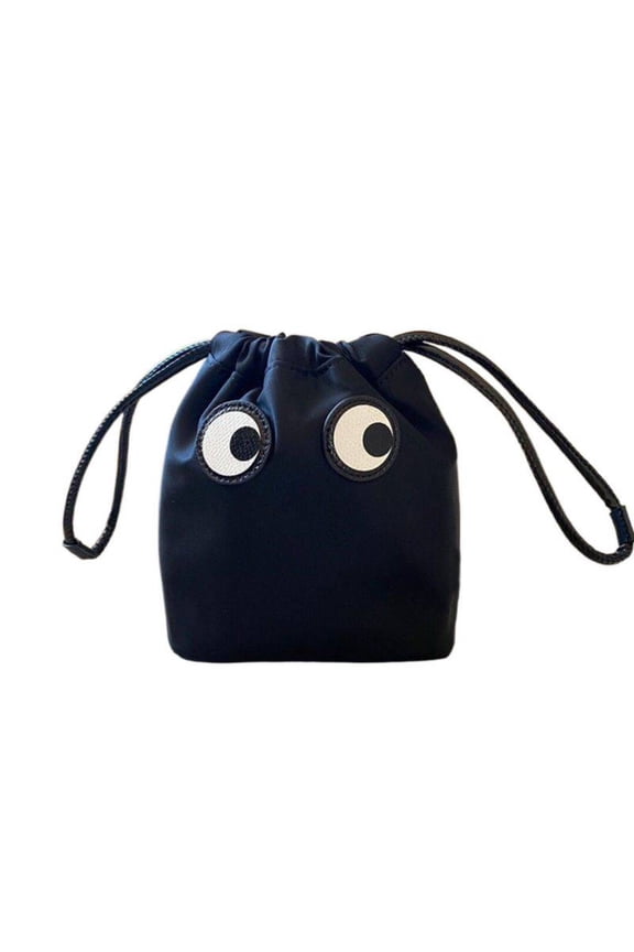 Waterproof Storage Bag Cute Nylon Big Eyes Black Drawstring Makeup Bag Organizers Handbags Coin Purse